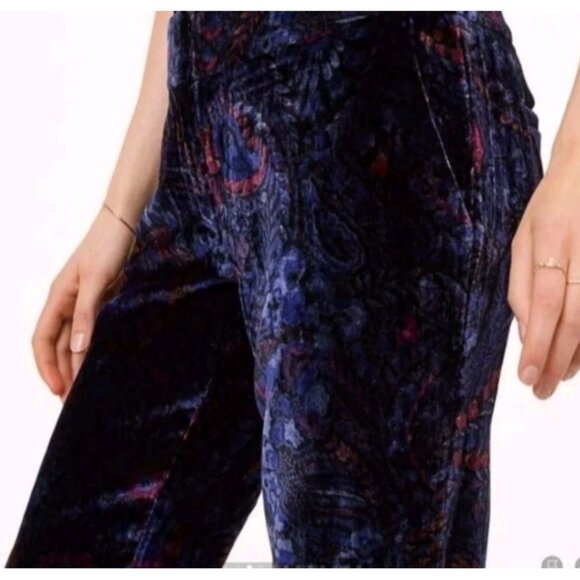 LOFT Slim Paisley Floral Print Dark Navy Blue Velvet Pants - Sz 6 - Picture 5 of 12
